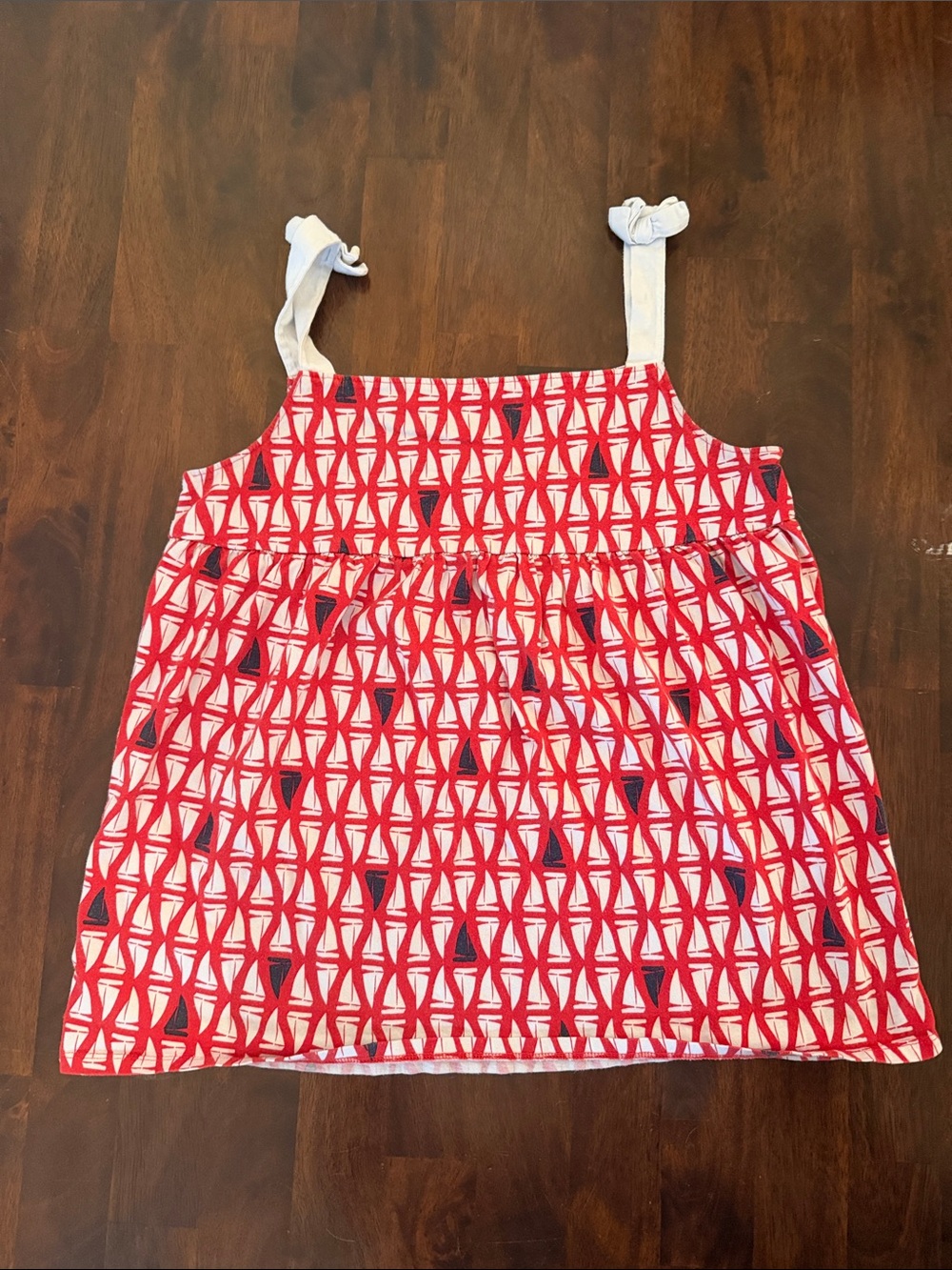 Lands' End Red and White Patterned Tank Top with Navy Accents